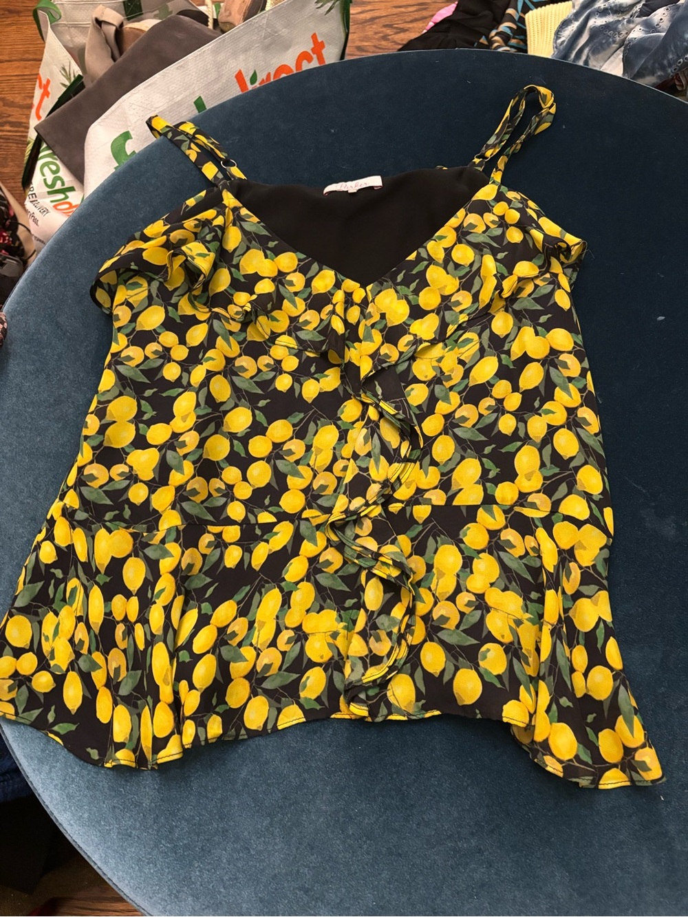 Parker Lemon-Print Ruffle Cami Tank Top - Yellow